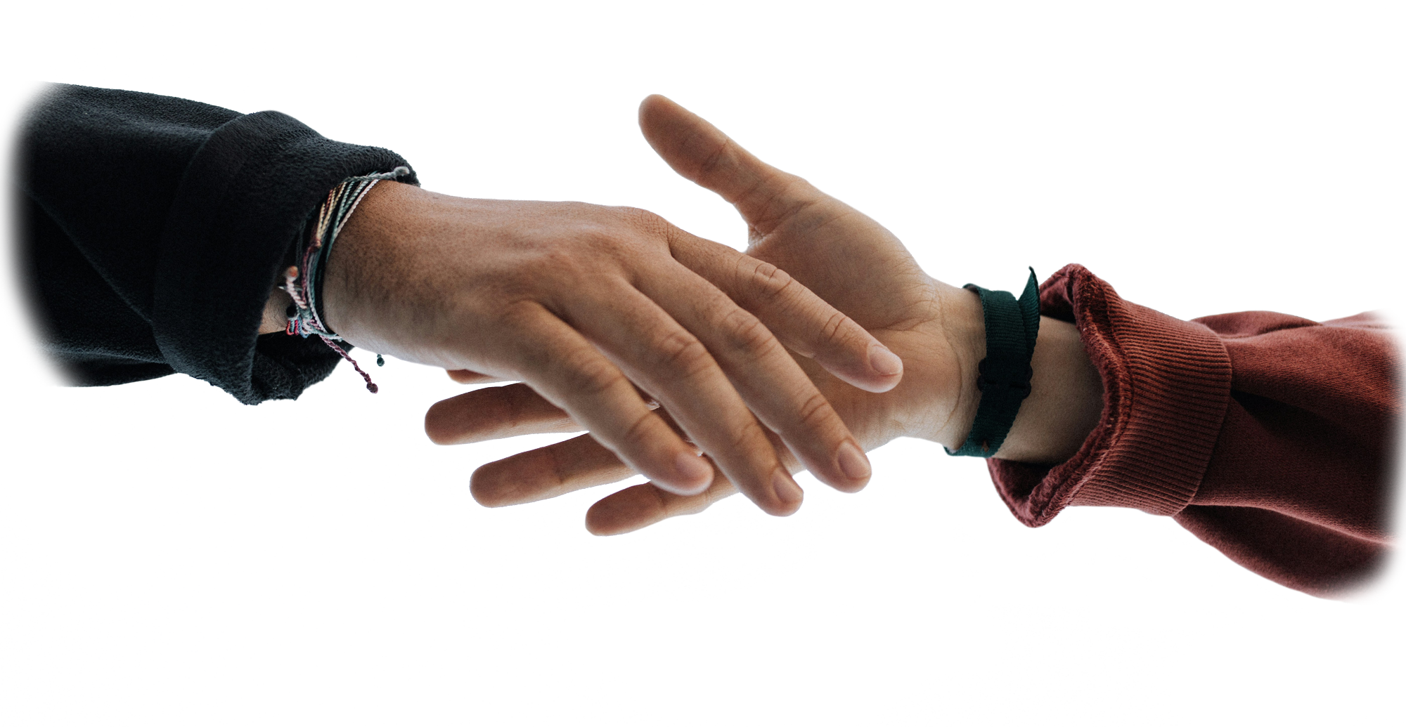 Bipolarforeningen, få støtte. To hender som strekker seg mot hverandre og er på vei til å gripe tak.